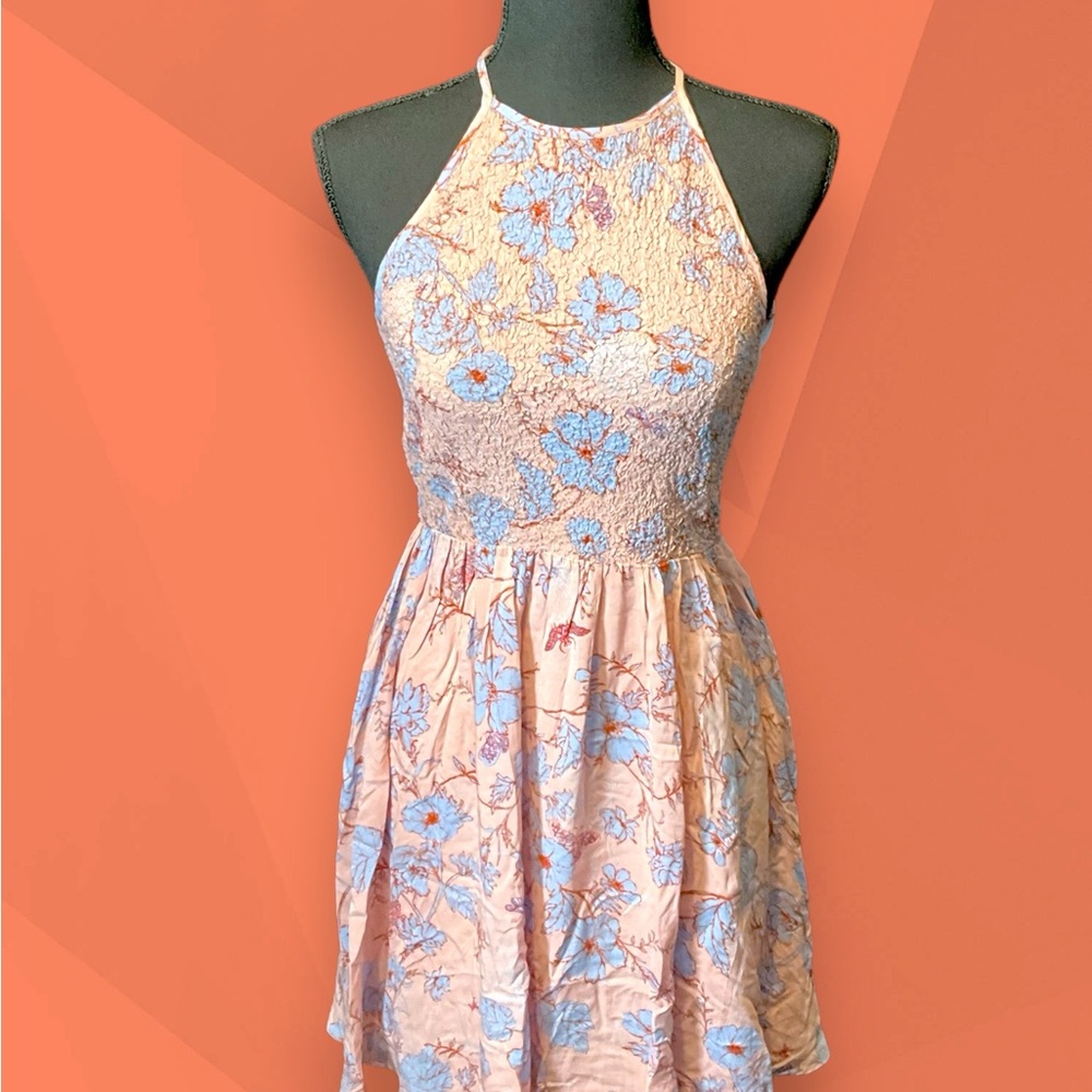 Urban Outfitters Kimchi Blue Verlina Smocked Dress Pink And Blue